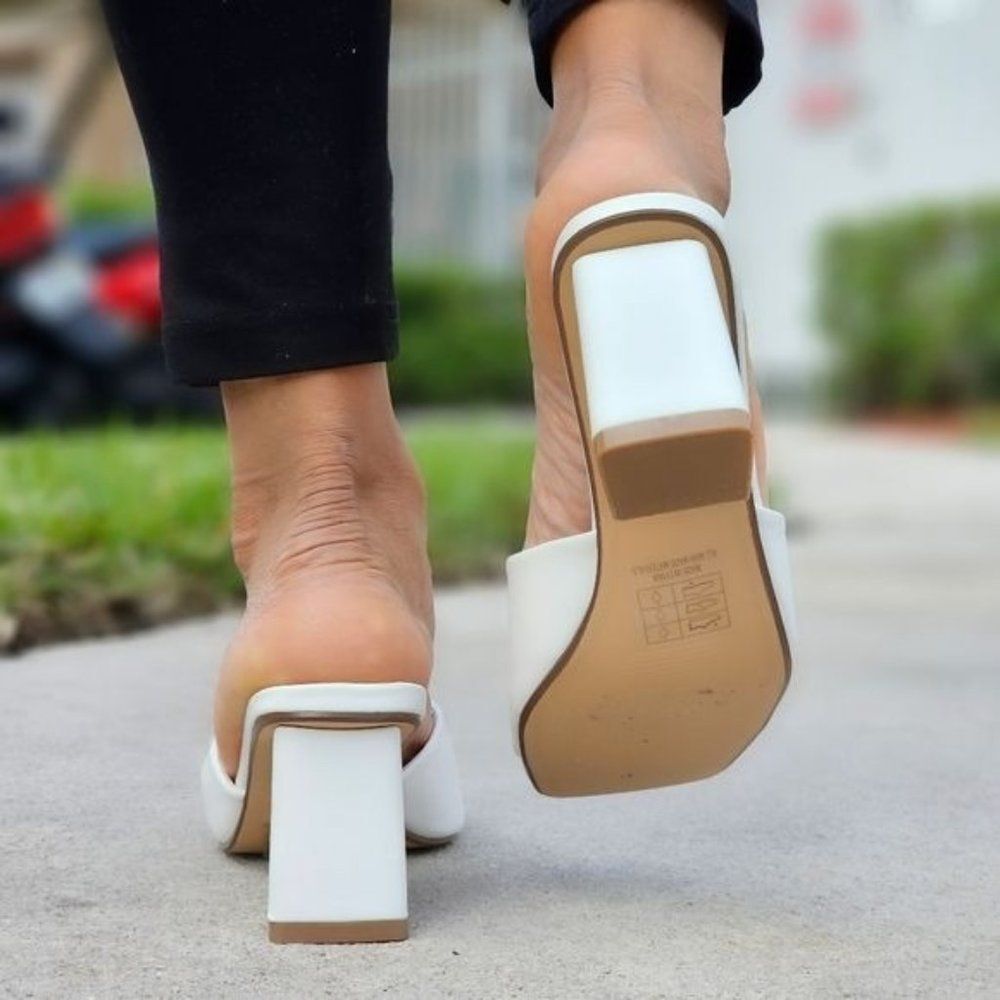 Women Square Toe Sandals Slip On White Color - Picture 5 of 5